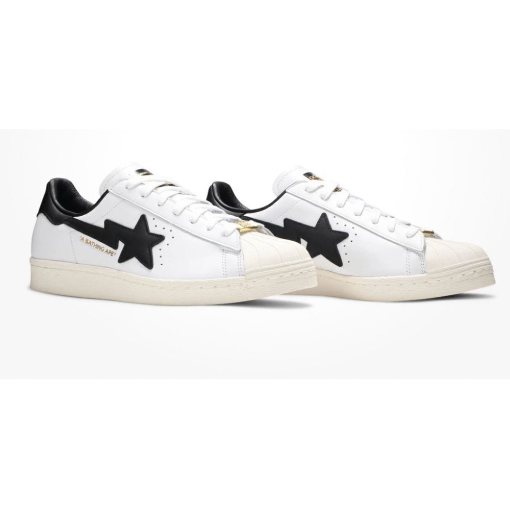 Rare Adidas X Bape Superstar 80s White And Black Gz8980 A Bathing Ape Size 11.5